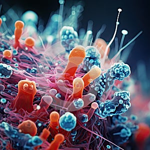 viruses and bacterium under microscope, showing it's details and structure