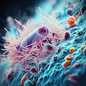 viruses and bacterium under microscope, showing it's details and structure