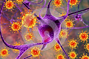 Viruses infecting neurons, concept for brain infection