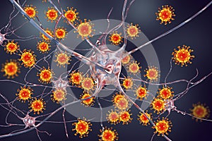 Viruses infecting neurons, concept for brain infection