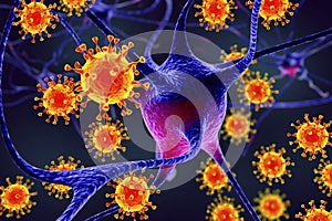 Viruses infecting neurons, concept for brain infection photo