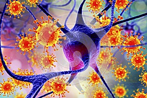Viruses infecting neurons, concept for brain infection photo