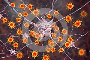 Viruses infecting neurons, concept for brain infection photo