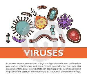 Viruses medical or healthcare and bacteriology science vector flat poster design