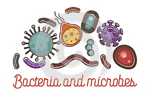 Viruses medical poster for viral and bacteriology science of medical healthcare and disease prevention.