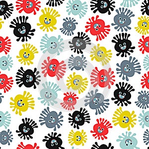 Viruses Seamless Pattern. Cartoon Background. Flat Vector Illustration