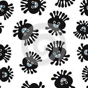 Viruses Seamless Pattern. Cartoon Background. Flat Vector Illustration