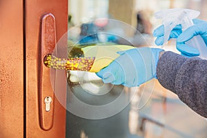 Viruses on surfaces, door and window knobs you contacting everyday - concept of spreading of virus, disinfection