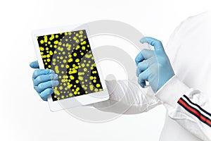 Viruses on surfaces, tablet you contacting everyday - concept of spreading of virus, disinfection