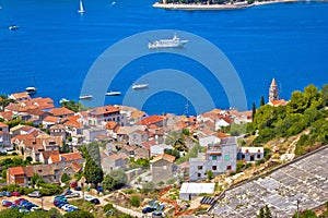 Vis town and bay aerial view