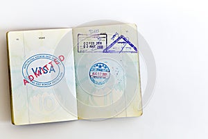 Visa admitted stamp in passport photo