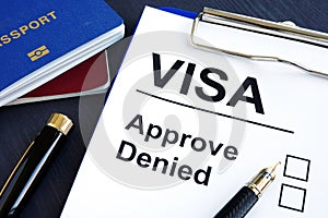 Visa approve or denied and passport. Immigration. photo