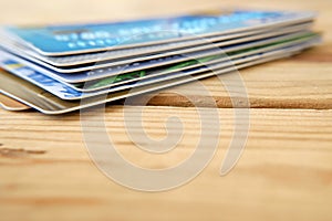 Visa credit card and Mastercard, stack of plastic bank card photo