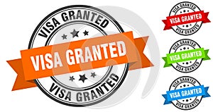 visa granted stamp. round band sign set. label