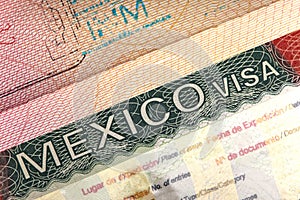Visa of Mexico in the international passport and Mexican pesos,