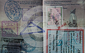 Visa stamps in an American passport