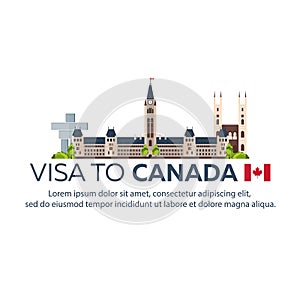 Visa to Canada. Document for travel. Vector flat illustration.