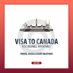 Visa to Canada. Document for travel. Vector flat illustration.