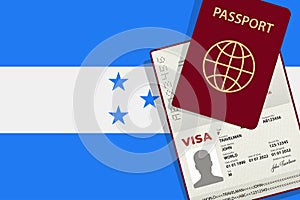 Visa to Honduras and Passport. Honduran Flag Background. Vector illustration