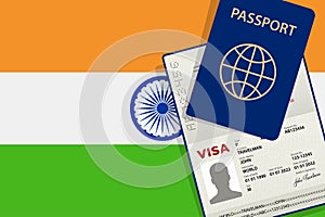 Visa to India and Passport. Indian Flag Background. Vector illustration
