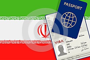 Visa to Iran and Passport. Irani Flag Background. Vector illustration photo