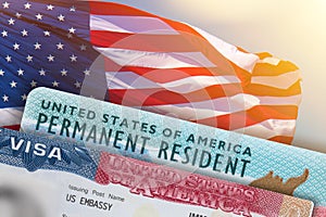 VISA United States of America. Green Card US Permanent resident card. Work and Travel VISA. Immigration to the USA. Immigration vi