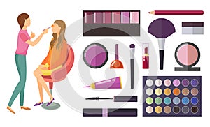 Visage and Makeup Making Beauty Cosmetics Vector