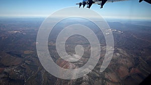 Visas from the porthole of an airplane.