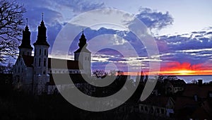 Visby cathedral church at sunset in Gotland in Sweden