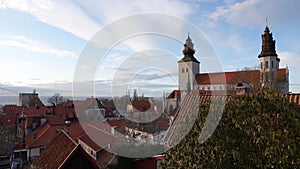 Visby cathedral and town buildings in Gotland in Sweden