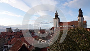 Visby cathedral and town buildings in Gotland in Sweden photo