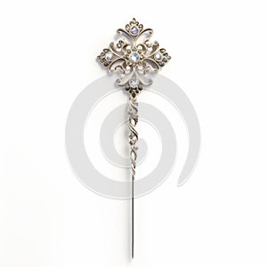 Viscountess Inspired Silver Hair Pin With Diamonds And Swirls