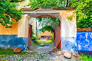 Viscri, Brasov, Romania: Blue painted traditional house from Viscri village, Transylvania