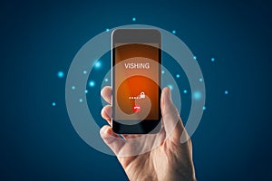 Vishing call warning on smart phone concept