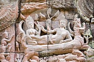 Vishnu and Lakshmi ancient Khmer carving