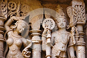 Vishnu Sculpture, Inner wall of Rani ki vav, an intricately constructed stepwell on the banks of Saraswati River. Patan, Gujarat