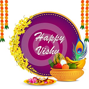 Vishu, Hindu holiday religious festival background for Happy New Year celebrated in South India