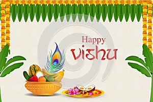 Vishu, Hindu holiday religious festival background for Happy New Year celebrated in South India