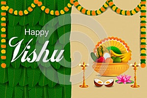 Vishu, Hindu holiday religious festival background for Happy New Year celebrated in South India