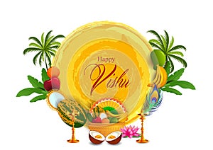 Vishu, Hindu holiday religious festival background for Happy New Year celebrated in South India