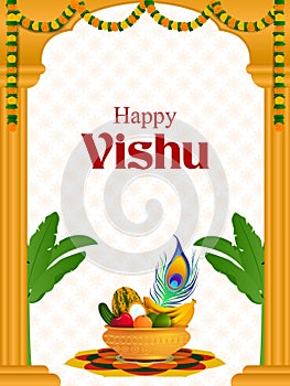 Vishu, Hindu holiday religious festival background for Happy New Year celebrated in South India