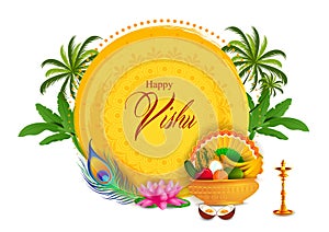 Vishu, Hindu holiday religious festival background for Happy New Year celebrated in South India