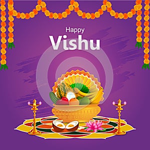 Vishu, Hindu holiday religious festival background for Happy New Year celebrated in South India