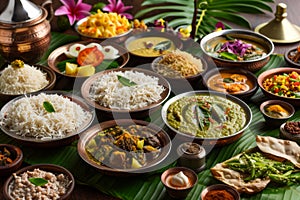 Vishu holiday concept - selection of indian food, top view
