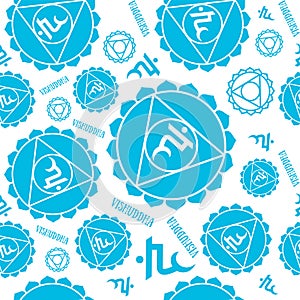 Vishuddha chakras seamless pattern. Vector esoteric background. Hinduism, buddhism. Line symbol. Blue color