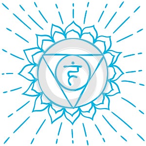 Vishuddha sketch. The fifth guttural chakra. Hand drawn sloppy style. Vector blue symbol. Meditation sign