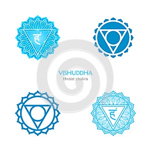 Vishuddha, throat chakra symbol. Colorful mandala. Vector illustration