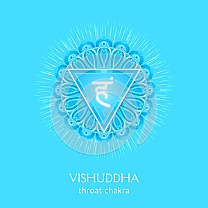 Vishuddha, throat chakra symbol. Colorful mandala. Vector illustration