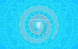 Vishuddha, throat chakra symbol. Colorful mandala. Vector illustration