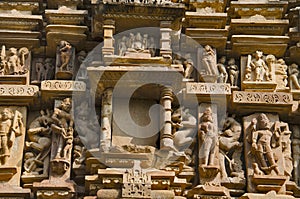 VISHWANATH TEMPLE, Carved deities, vyalas and surasundaries on wall, Western Group, Khajuraho, Madhya Pradesh, UNESCO World Herita